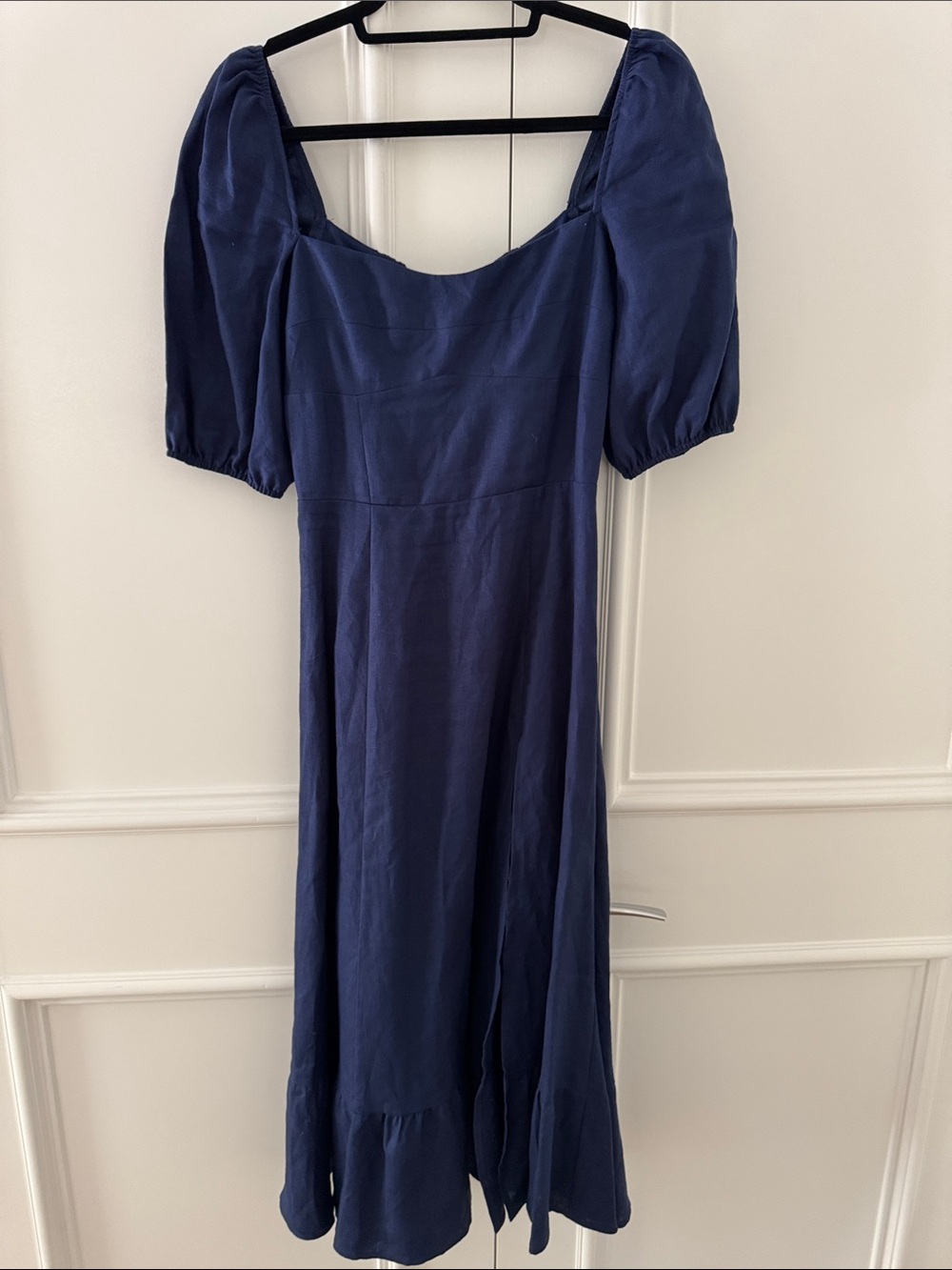 Reformation Navy Puff-Sleeve Midi Dress